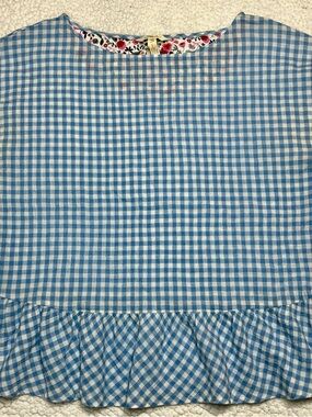 Matilda Jane Blue and White Gingham Top with Floral Trim
